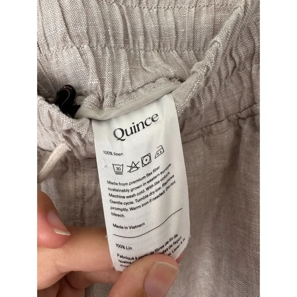 Quince Linen Wide Leg Pull On Tan Pants Size Medium